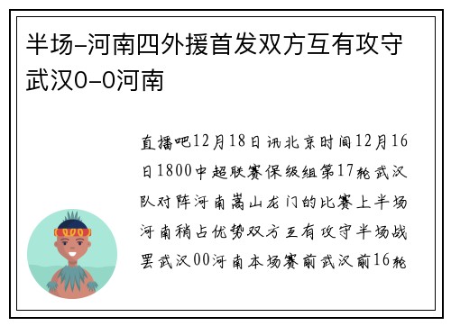 半场-河南四外援首发双方互有攻守 武汉0-0河南