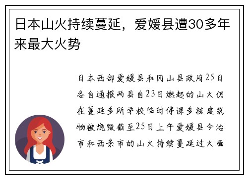 日本山火持续蔓延，爱媛县遭30多年来最大火势