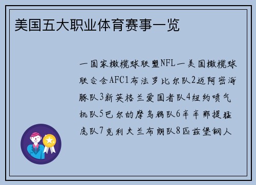 美国五大职业体育赛事一览